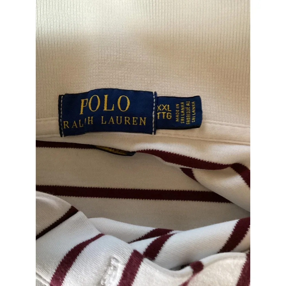 Polo Ralph Lauren Polo Shirt Mens XXL White Burgundy Stripe Short Sleeve Classic